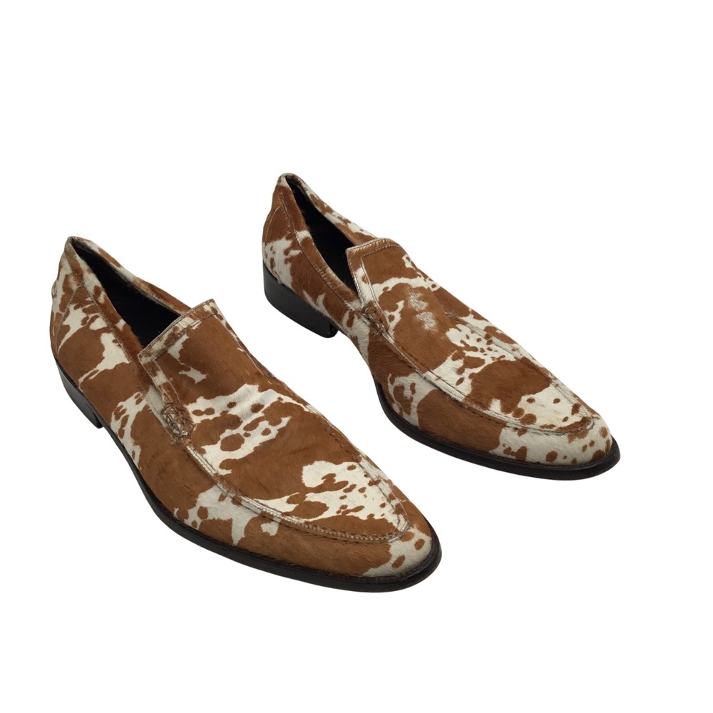 Donald J Pliner Mens Cow Print Calf Hair Loafers Brown White Made in Italy 9.5 M
